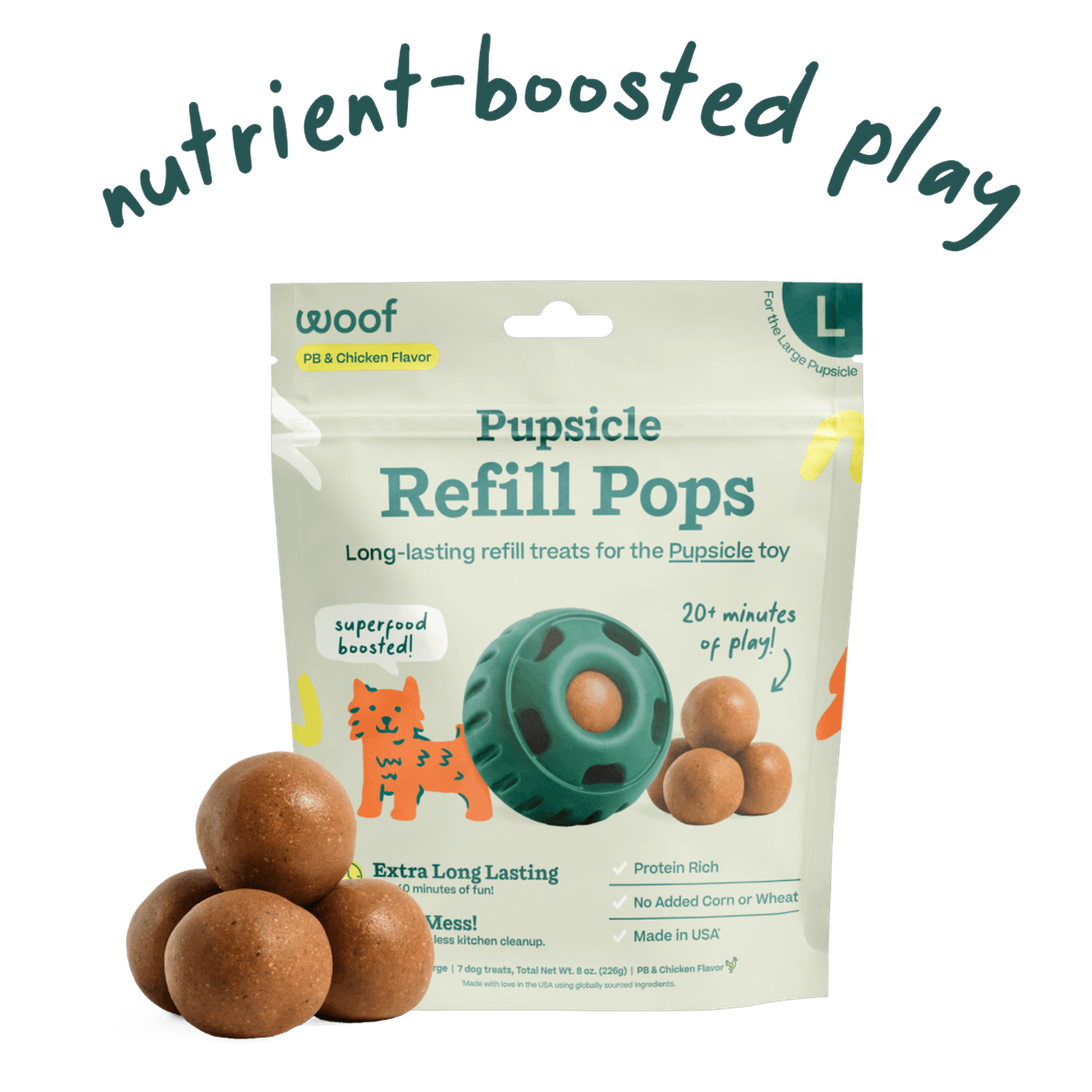 Woof Pupsicle Pops Chicken and peanut butter refill treats, Large (25-75 LBS) 8 FL OZ bag