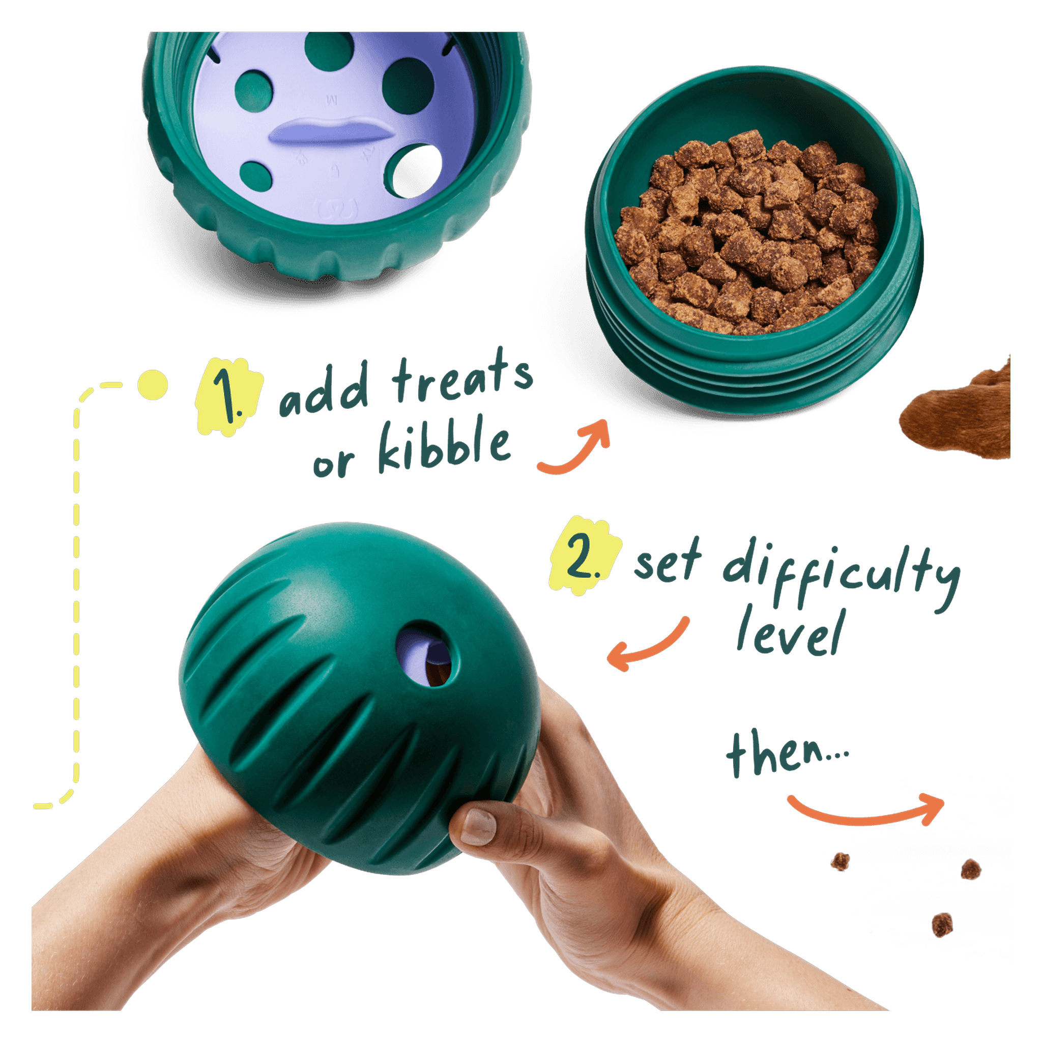 Walkabout adjustable dial fits kibble or Puzzle Treats and sets difficulty