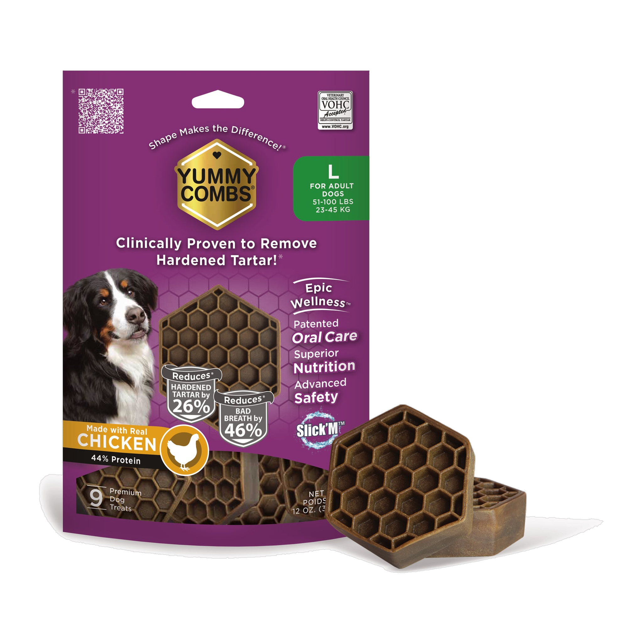 Yummy Combs chicken flossing dental treats 12 oz bag, 9 treats for dogs 51 to 100 pounds