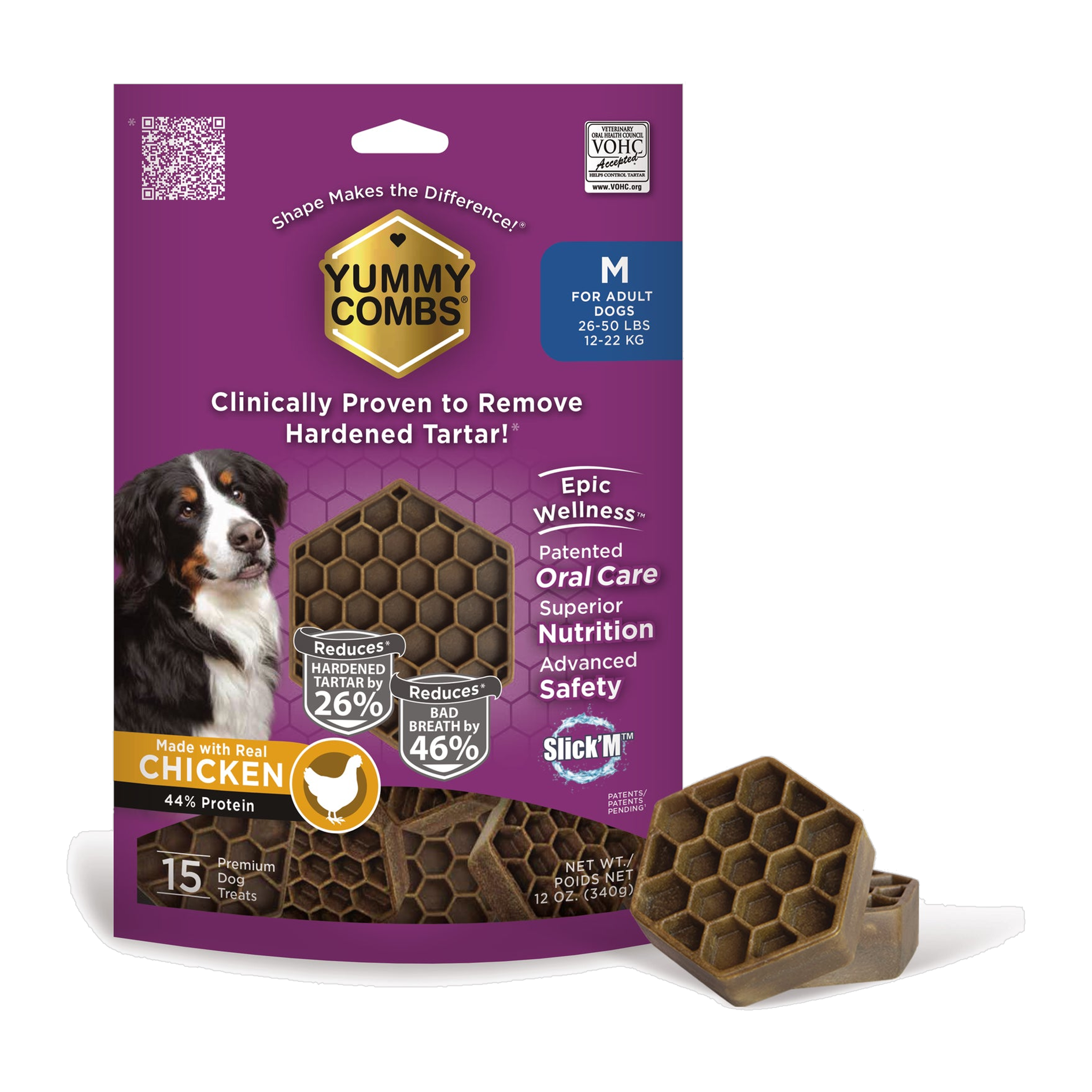 Yummy Combs chicken flossing dental treats 12 oz bag, 15 treats for dogs 26 to 50 pounds