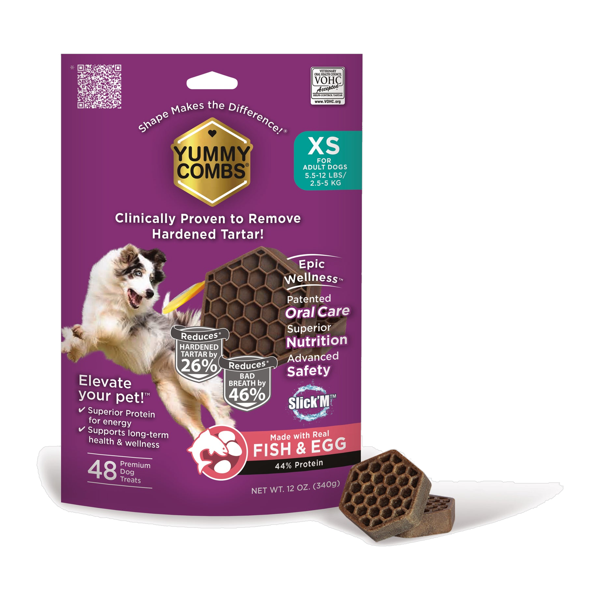 Yummy Combs fish and egg flossing dental treats 12 oz bag, 48 treats for dogs 5.5 to 12 pounds #Extra Small (5.5-12 lbs)