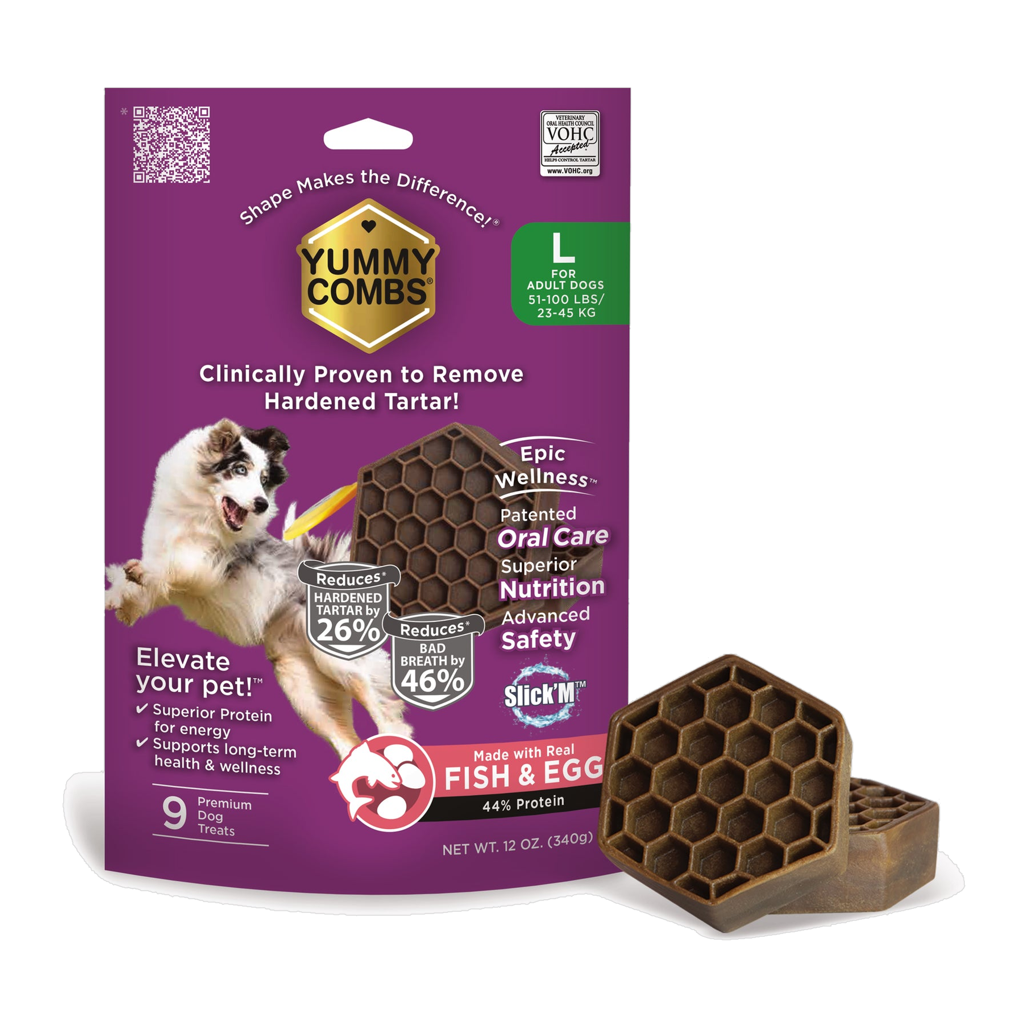 Yummy Combs fish and egg flossing dental treats 12 oz bag, 9 treats for dogs 51 to 100 pounds