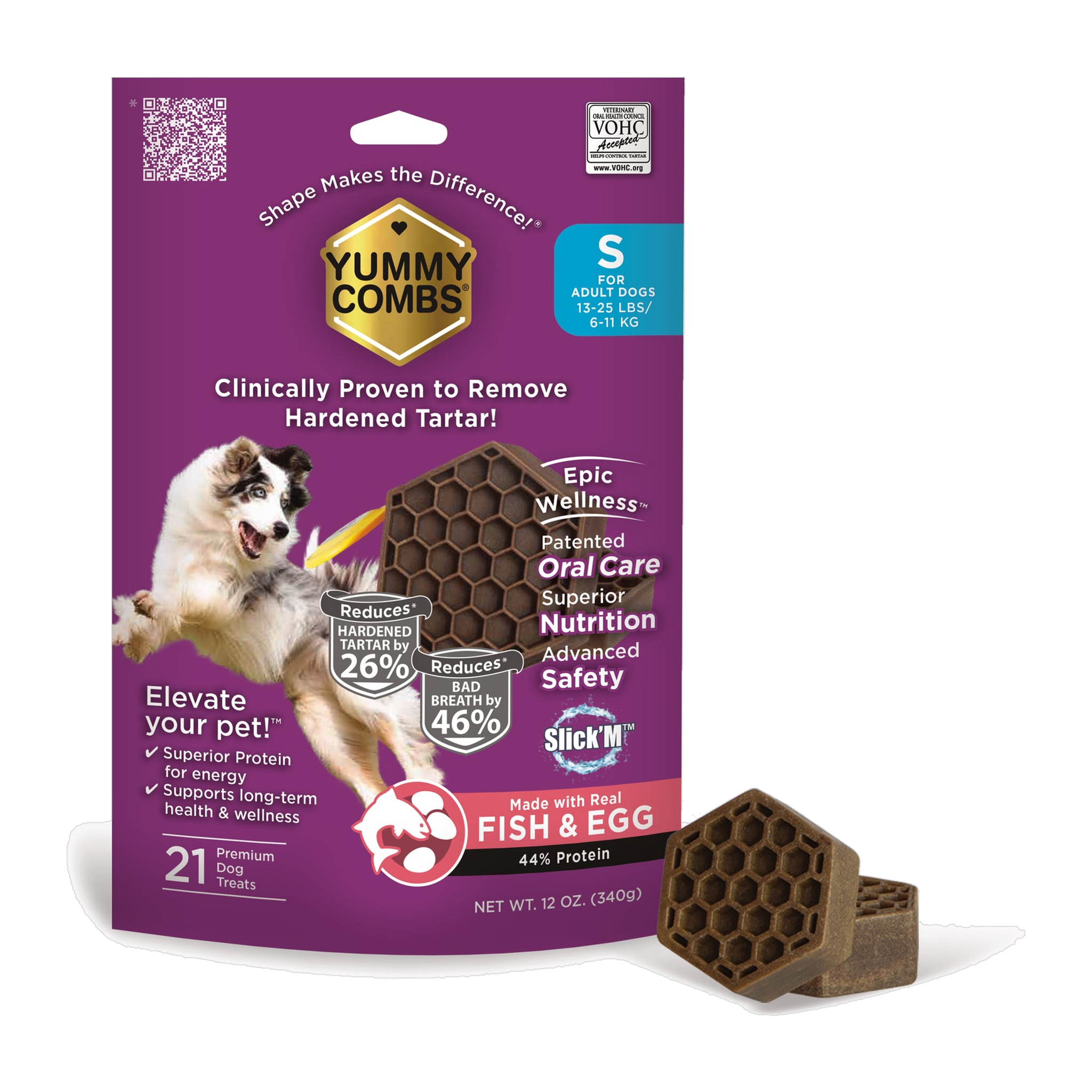 Yummy Combs fish and egg flossing dental treats 12 oz bag, 21 treats for dogs 13 to 25 pounds #Small (13-25 lbs)