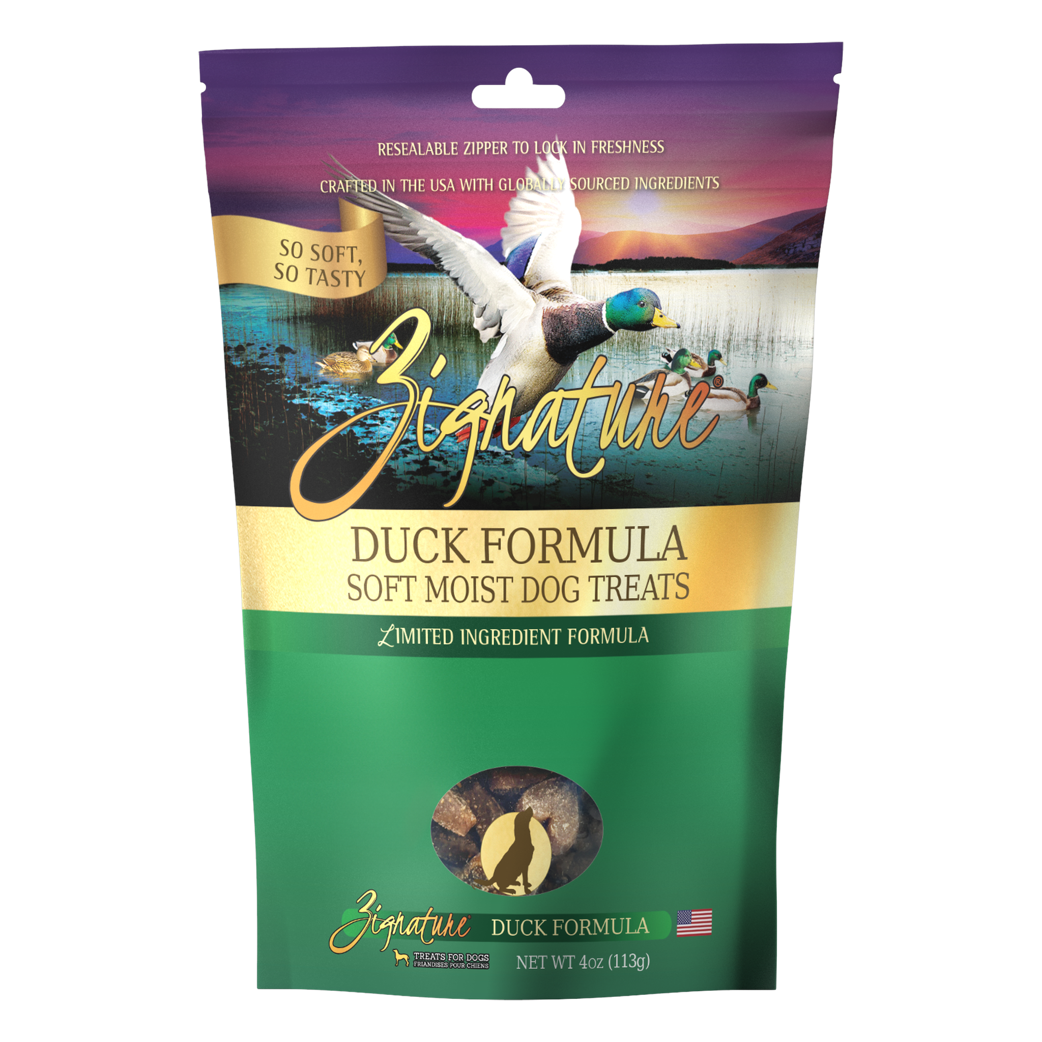 Zignature Duck Formula Soft Moist Dog Treats package