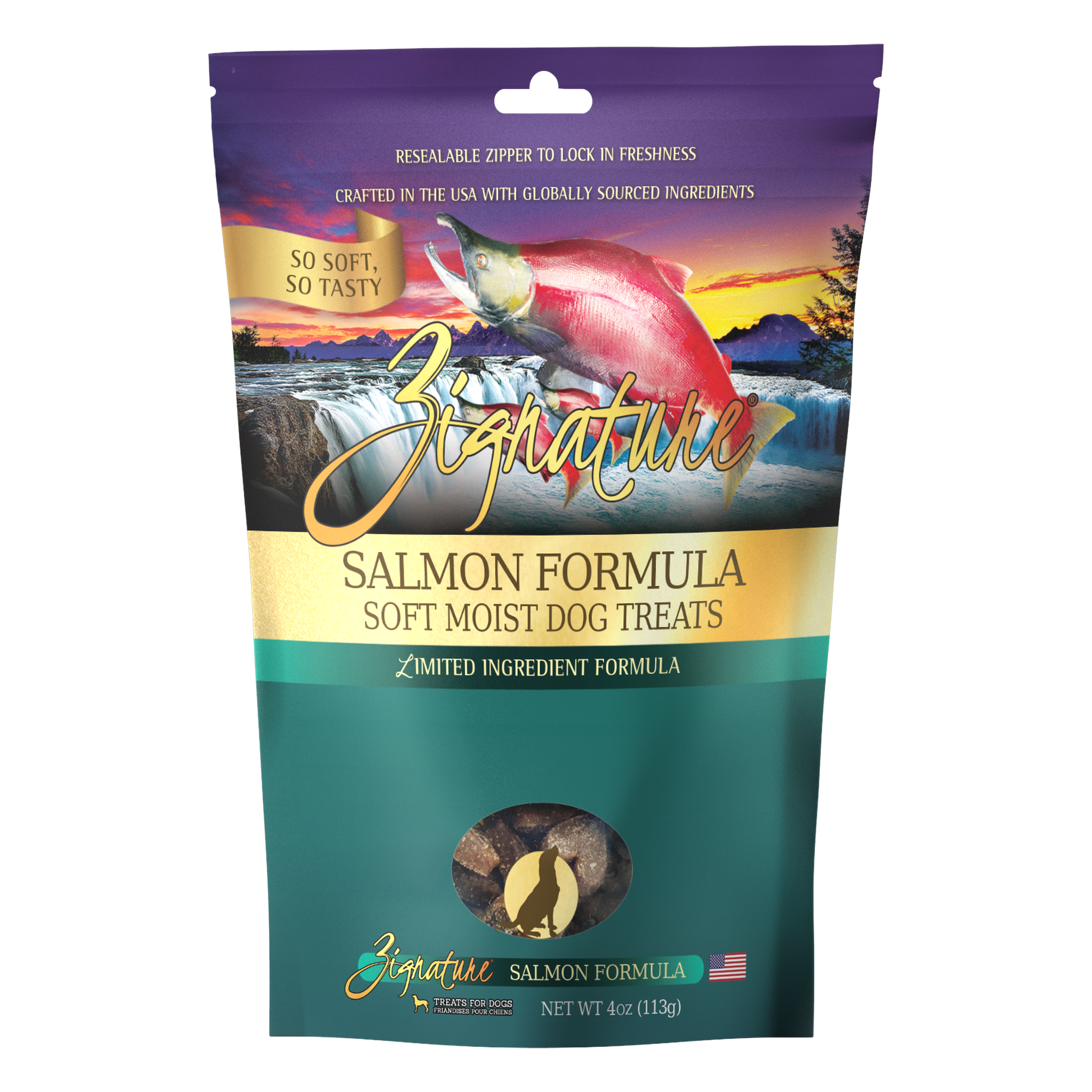 Zignature Salmon Formula Soft Moist Dog Treats package