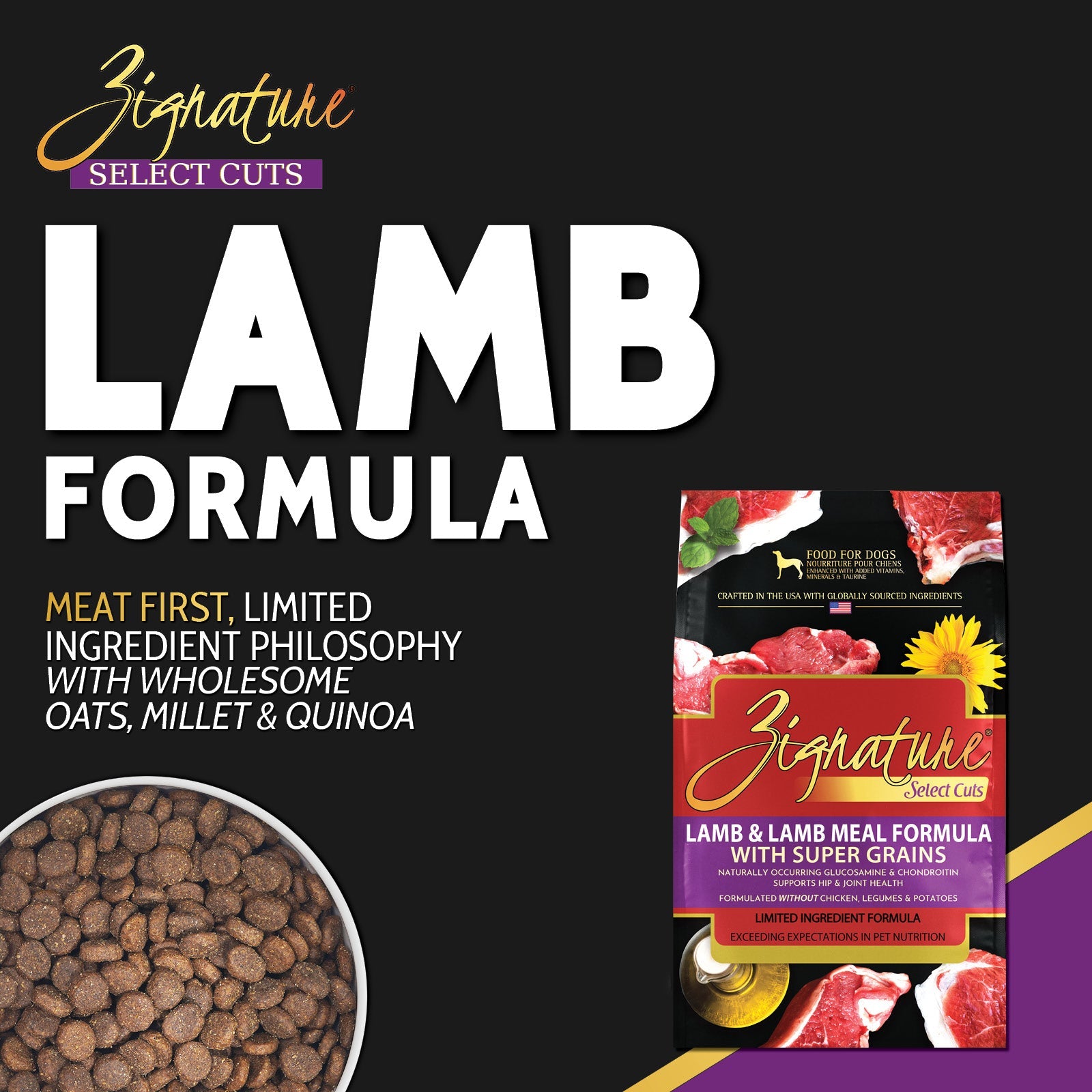Zignature Select Cuts Lamb & Lamb Meal Formula Dry Dog Food — product highlights tile 1