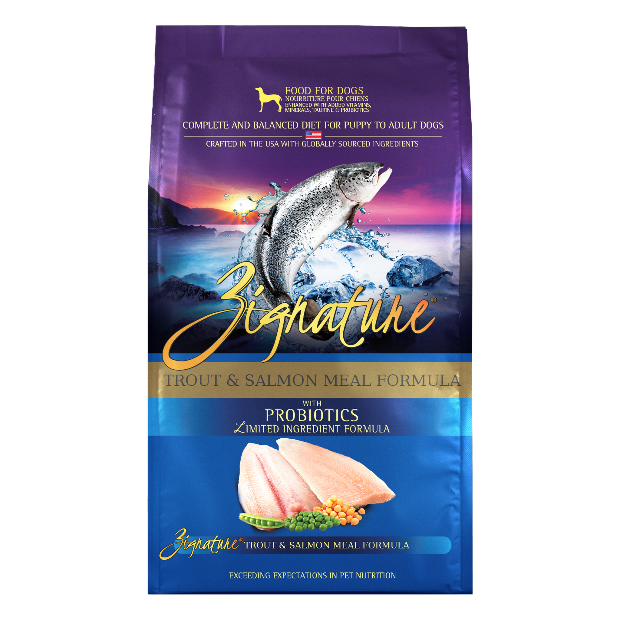Zignature Trout & Salmon Meal Formula Dry Dog Food package