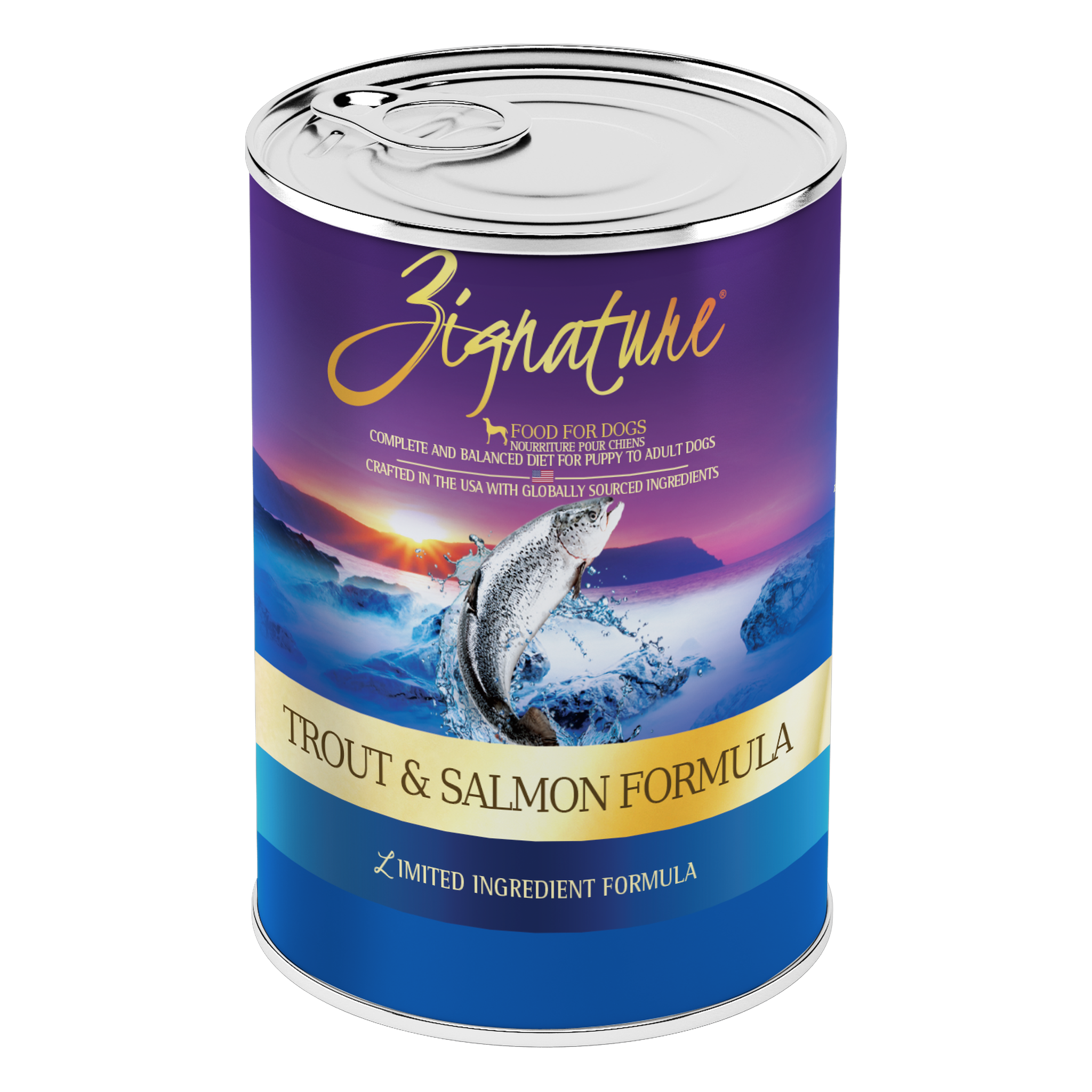 Zignature Trout & Salmon Formula Wet Dog Food package