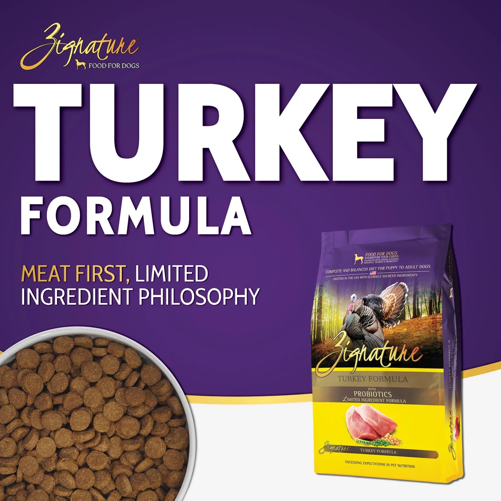 Zignature Turkey Formula Dry Dog Food — product highlights tile 1