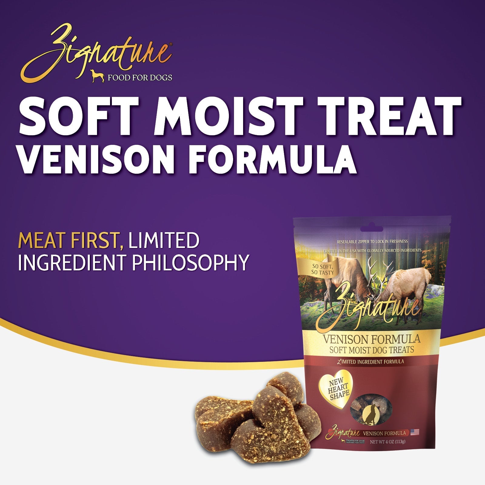 Zignature Venison Formula Soft Moist Dog Treats — product highlights tile 2