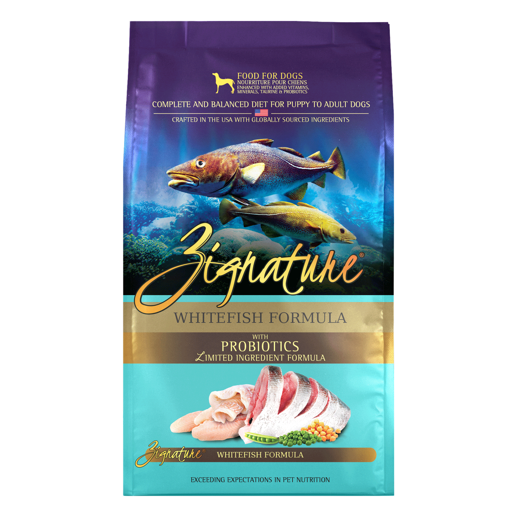 Zignature Whitefish Formula Dry Dog Food package