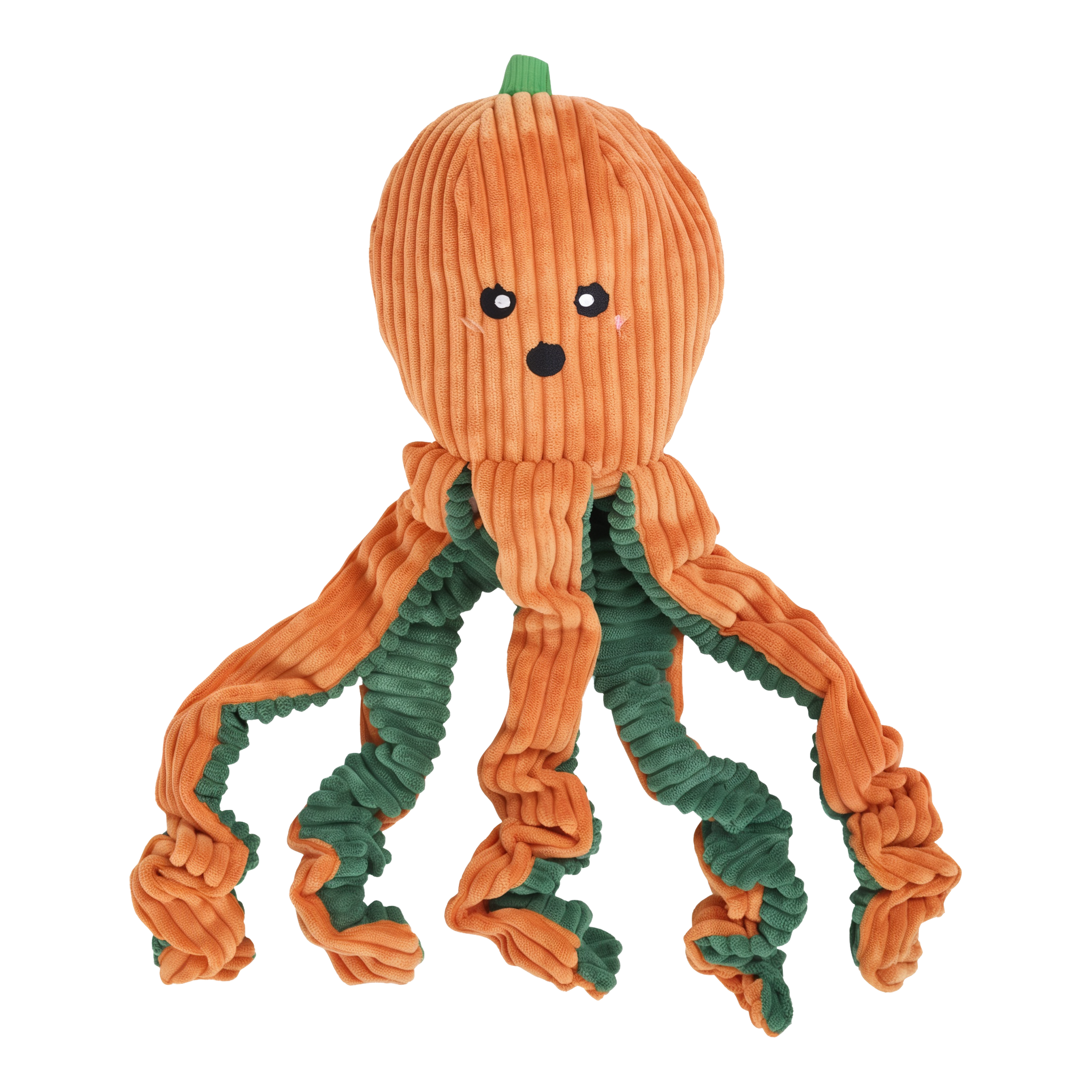Zippy Paws Halloween Pumpkin Octopus XL plush dog toy with corduroy pumpkin head and curly orange and green tentacles