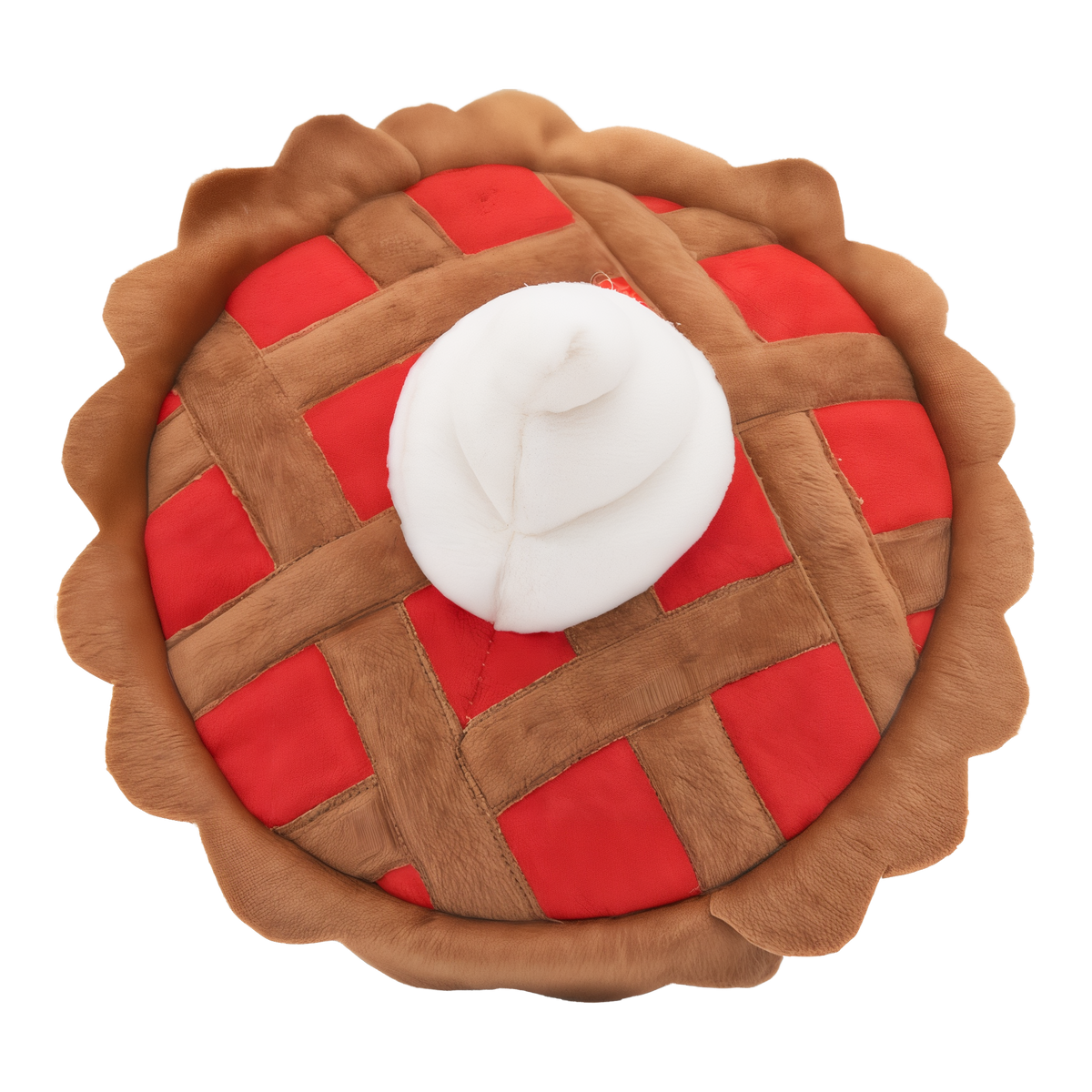 ZippyPaws Cherry Pie squeaky plush dog toy top-down view of the lattice crust and whipped cream swirl