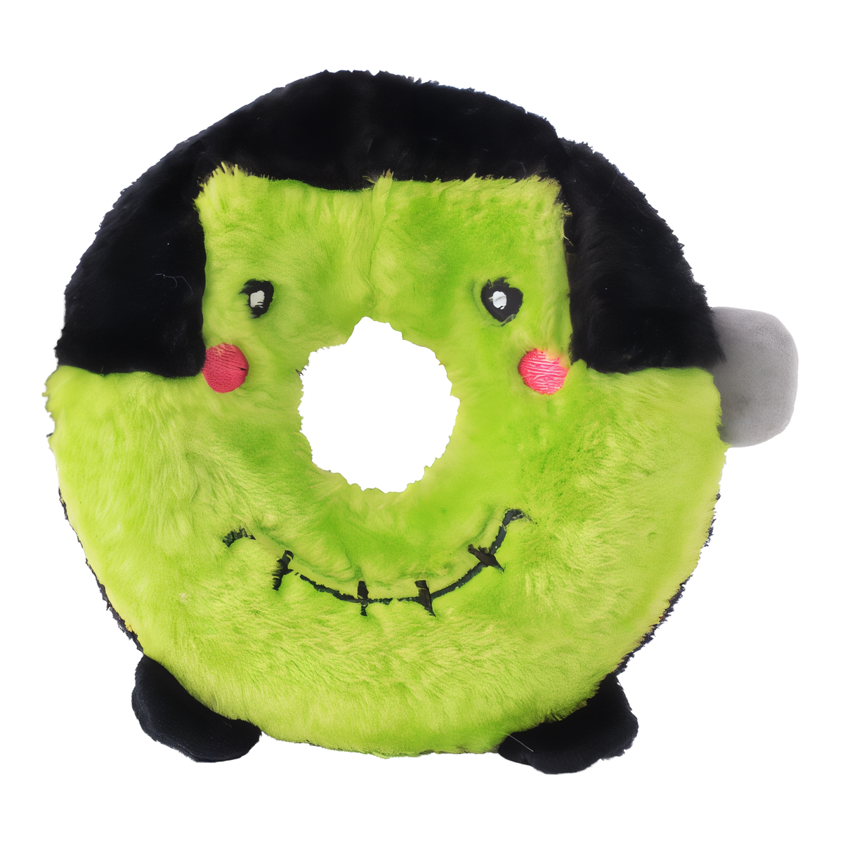 ZippyPaws Halloween Donutz Buddies Frankenstein's Monster green donut-shaped plush dog toy with grey bolts