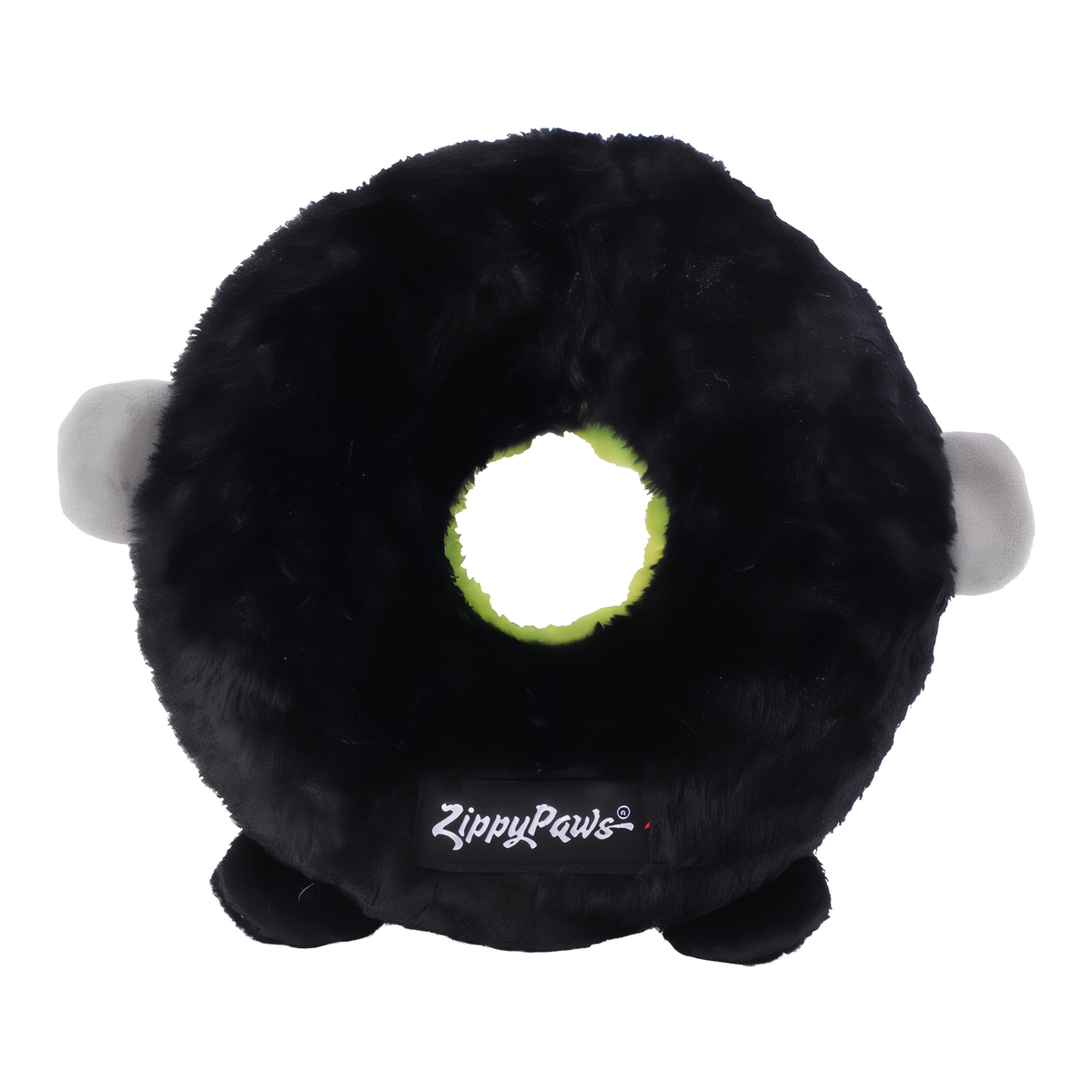 Back of the ZippyPaws Halloween Donutz Buddies Frankenstein's Monster showing the black plush and ZippyPaws label