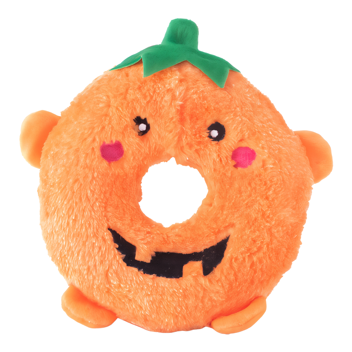 ZippyPaws Halloween Donutz Buddies Pumpkin orange donut-shaped plush jack-o-lantern dog toy with green stem #Medium#1 Pack