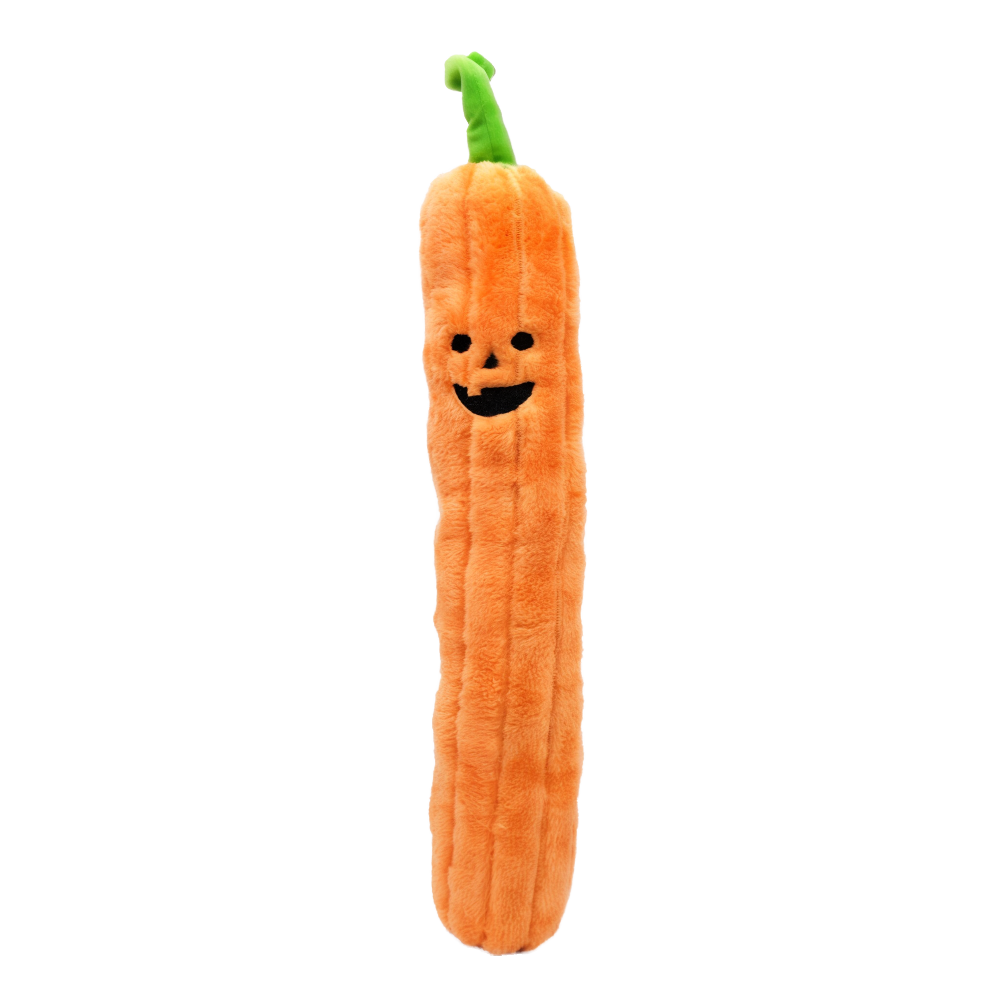 ZippyPaws Halloween Jigglerz Pumpkin long orange corduroy jack-o-lantern plush dog toy with green stem