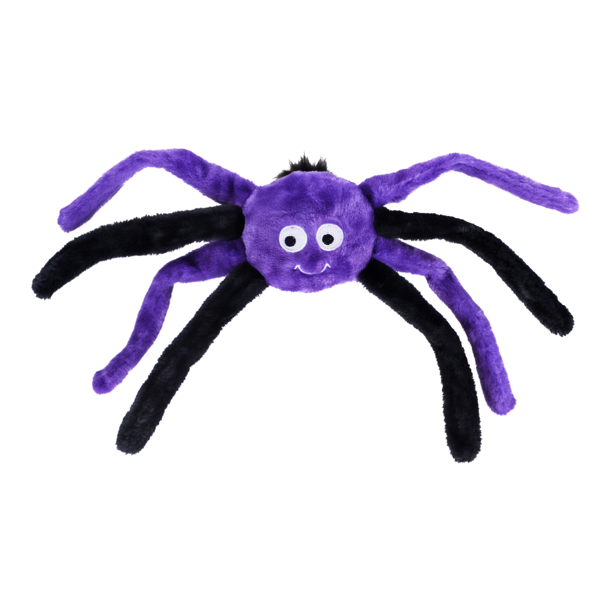 ZippyPaws Halloween Spiderz Small Purple plush spider dog toy with eight floppy purple and black legs