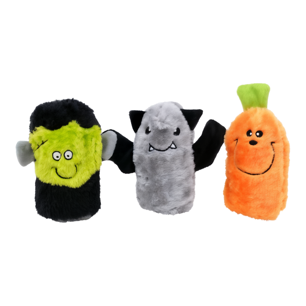 ZippyPaws Halloween Squeakie Buddies 3-Pack with Frankenstein's monster, bat and pumpkin no-stuffing plush dog toys