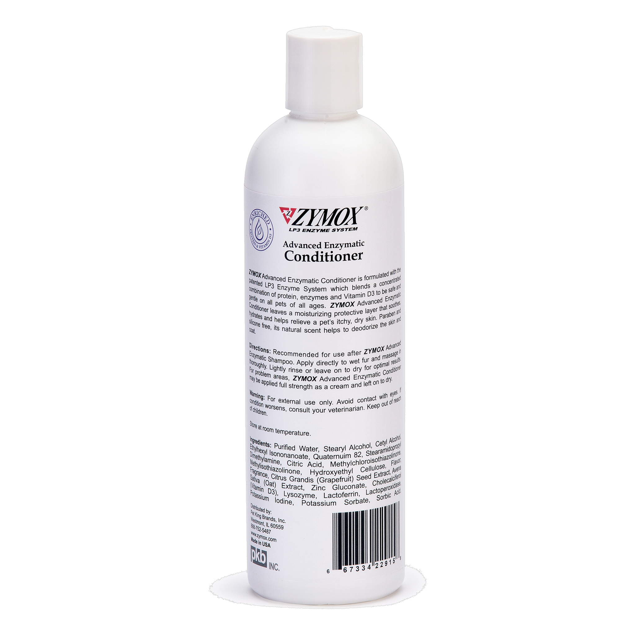 Zymox Advanced Enzymatic Conditioner 12 fl oz bottle back label with directions and ingredients