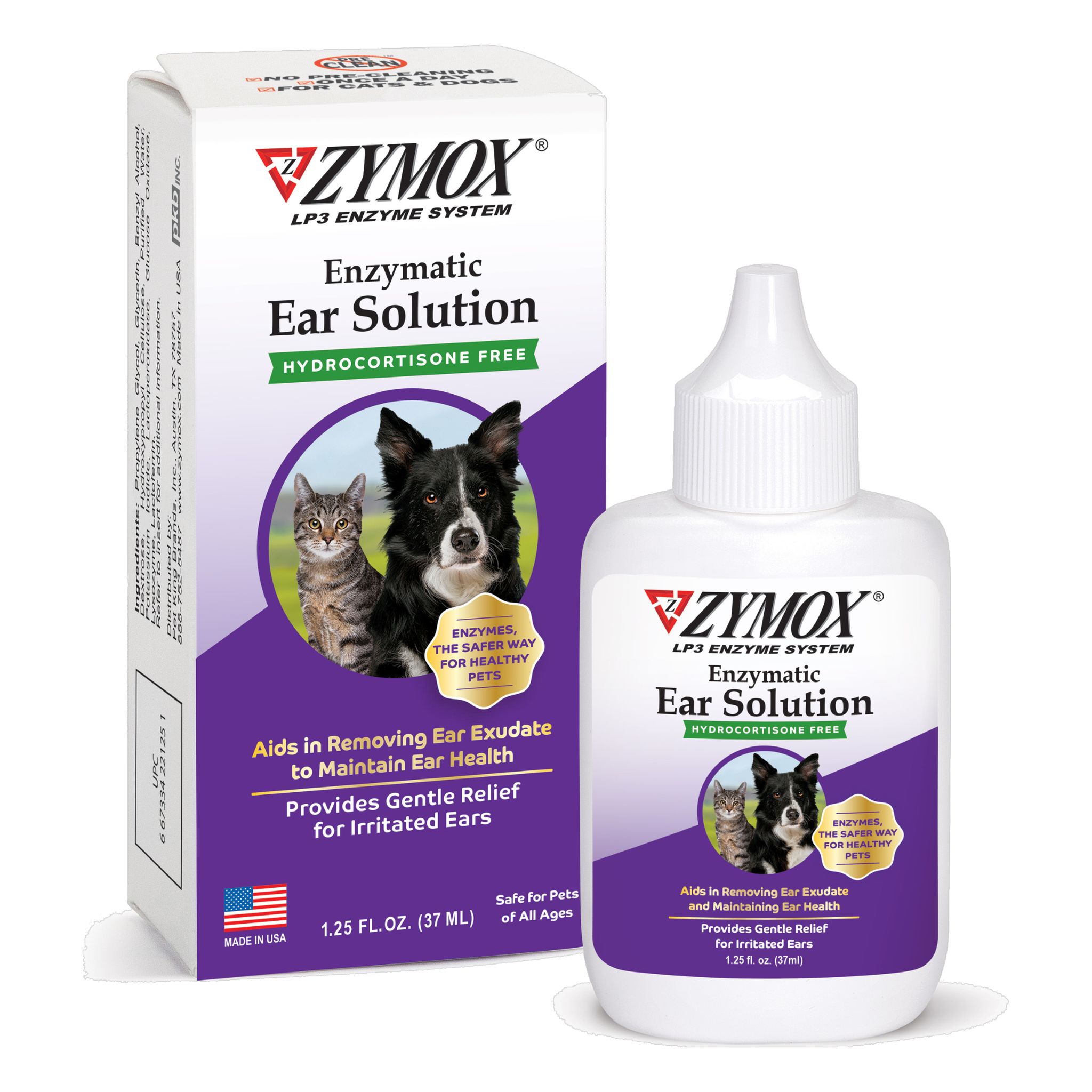 Zymox Enzymatic Ear Solution Hydrocortisone Free box and bottle