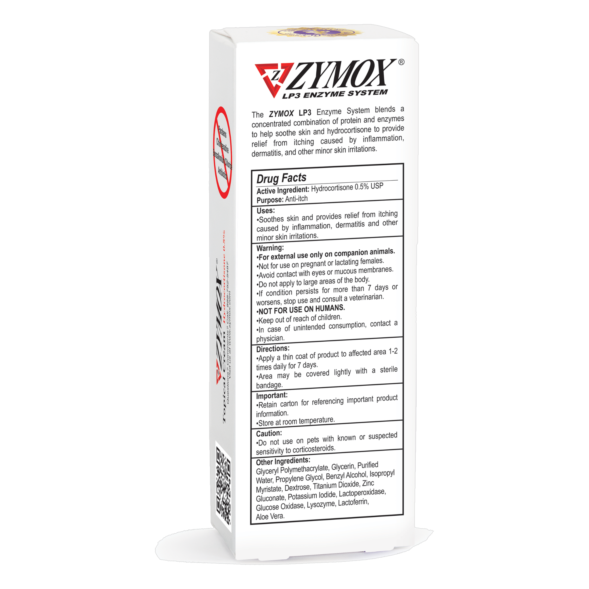 Zymox Enzymatic Topical Cream carton back with directions and ingredients