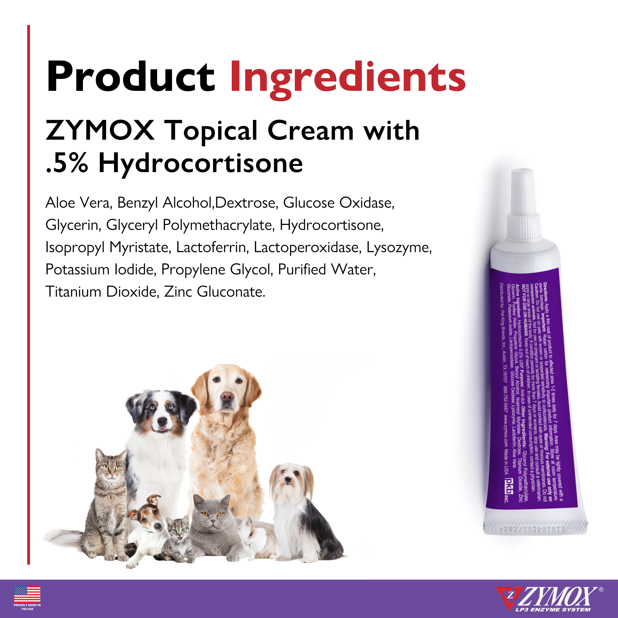 Zymox Topical Cream ingredients including LP3 enzymes and zinc gluconate