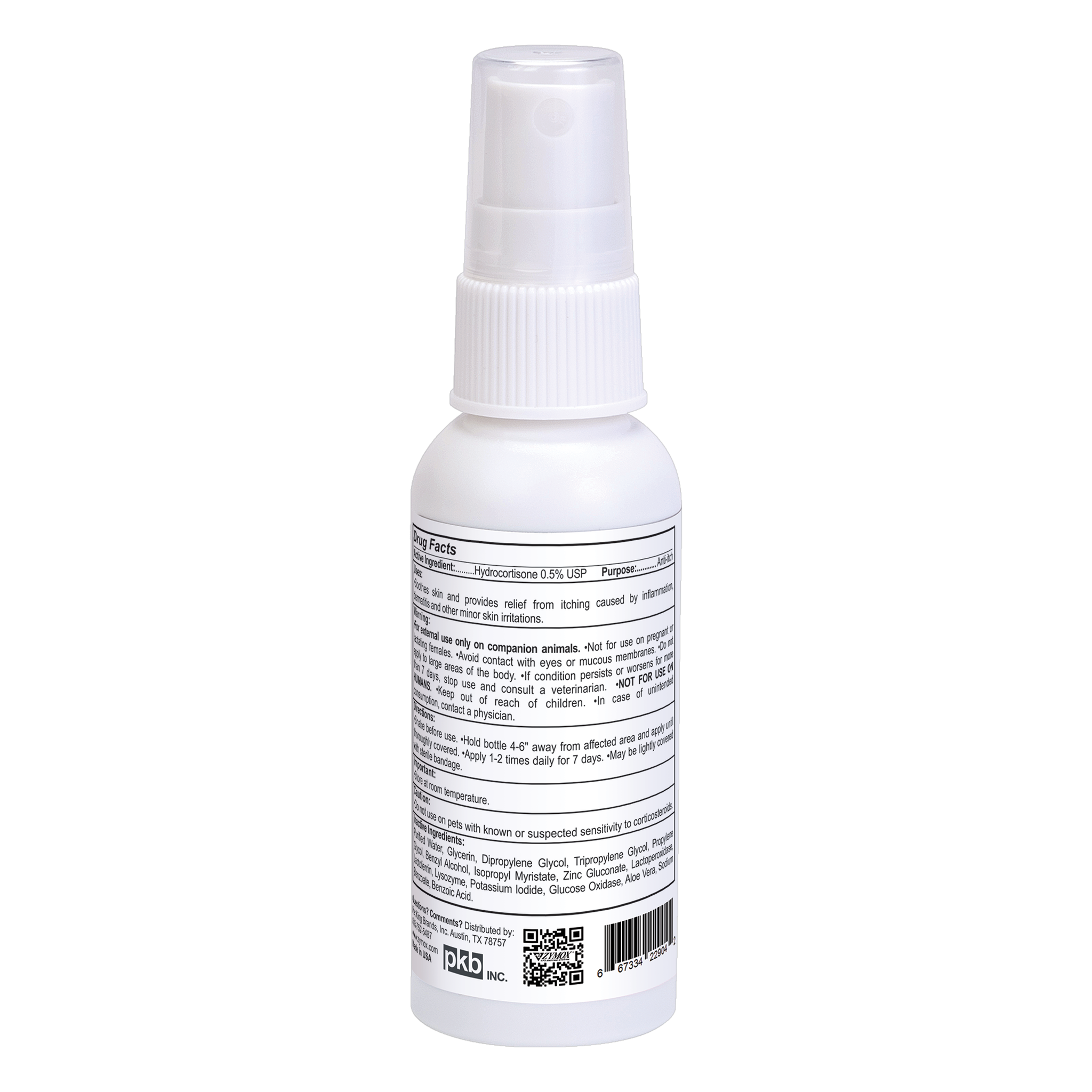 Zymox Topical Spray with 0.5 percent hydrocortisone back label with drug facts